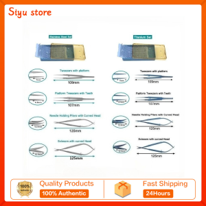 Ophthalmic Needle Holders Scissors Forceps with Platform Sterilization Tray Box Ophthalmic Surgical Instrument 5pcs/set