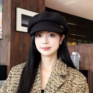 Nón beret thời trang vải cotton 2 lớp dày dặn có dây rút điều chỉnh vòng đầu họa tiết chữ H ngược 24