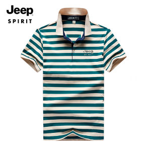 JEEP SPIRIT Mens Fashionable Striped Polo Shirt Short Sleeve Turn-down Collar Summer Top Trendy Cotton Pure Business Style