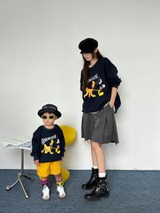 High-End Fleece Lined Autumn Winter Family Matching Hoodies Mother Daughter Son Trendy Cotton Polyester Blend Kids Clothing