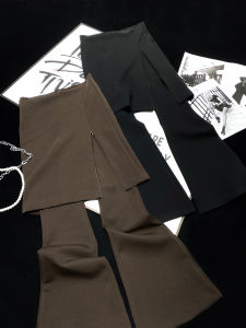 American Retro Hot Girl Fake Two-Piece Design Zipper Slit Micro Flared Pants Skirt Slim Floor-Length Bell Bottoms