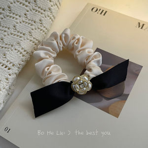 Original Design Silk Ribbon Butterfly Knot Flower Pearl Hair Tie Satin Hair Band High-End Feeling Hair Cord Fresh Outlined