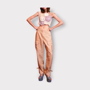 Sweetheart Neck, Cap Sleeve Crochet Top, High Waist Pockets, Long Pant Set - P010-276 PIMNADACLOSET