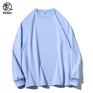 American Style Heavyweight Long Sleeve T-Shirt Mens Winter Solid White Base Shirt round Neck Sweatshirt Youth Fashion Cotton