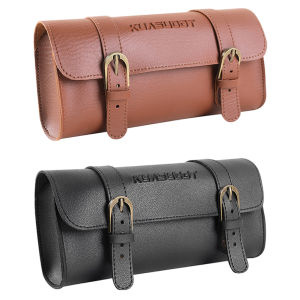 Bike Handlebar Tool Bag Leather Bicycle Front Fork Tail Tool Bag Large Capacity Riding Vintage Bike Bag for Outdoot Cycling