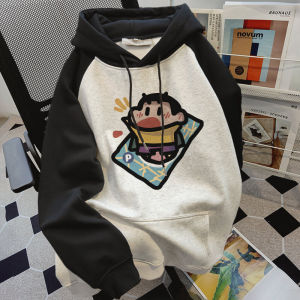 Retro American Style Loose Fit Thin Hoodie Womens Color Block Casual Top Trendy Streetwear Long Sleeve Polyester Cotton Blend