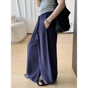 กางเกงขายาวทรงหลวมเอวสูงผ้าลินินบางสไตล์ญี่ปุ่นสำหรับผู้หญิงในช่วงฤดูร้อน กางเกงขายาวทรงหลวมสบาย ๆ ทรงสลิมฟิต