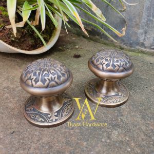Knob Pintu Rumah Kuningan Antik Motif Ukir 2 pcs