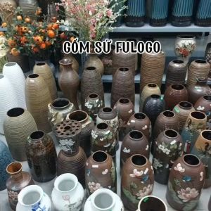 Bình hoa cao 42cm dáng chân đèn men mộc Bát tràng- gốm sứ fulogo