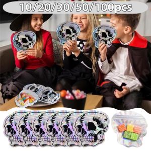 10-100pcs Halloween Skull Candy Bag Halloween Self Sealing Gifts Bags For Party Festival Candy Snacks Cookie Small Treat Boxes