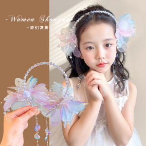 Princess Girl Flower Tassel Water Diamond Hairband Childrens Birthday Performance Decoration Headwear Girls Hair Accessory