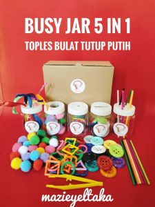 mainan Montessori busy jar 5in 1 toples bulat tutup putih