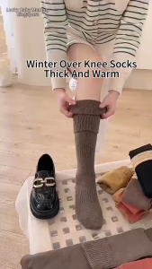 Autumn And Winter Thickened Over-the-knee Socks/Fleece-lined Warm Socks For Women/Non-Slip Stockings