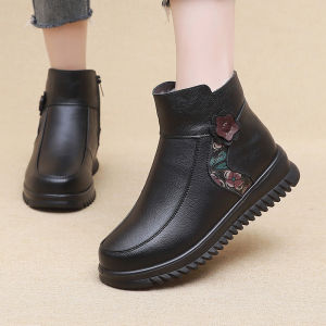 QBELY Thickened Lined Winter Boots Soft Bottom Anti-Slip Cotton Shoes for Middle-Aged And Elderly Women Comfortable Warm Boots