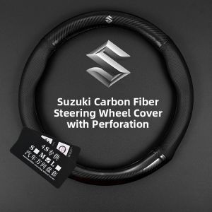 New Suzuki Steering Wheel Cover Carbon Fiber Texture Universal Fit Sports Style Leather Car Accessory for All Seasons