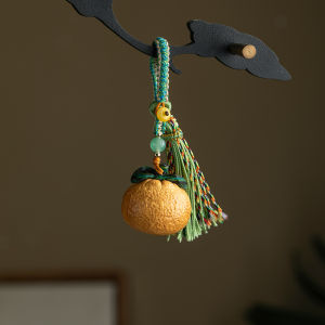 Natural Gold Sandalwood Orange Mobile Phone Chain Lanyard Creative Car Keychain Pendant Wooden U Disk Bag Chain Ancient Style Drop