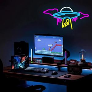 UFO Neon Sign for Room DecorAlien LED Neon LightsRocket Neon Light Up Sign for Kids Bedroom Game Room Birthday Gift for Boys