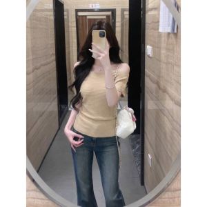YUEZHONGWEI | Áo Knit Dễ Thương Thiết Kế Độc Đáo Xõa Vai