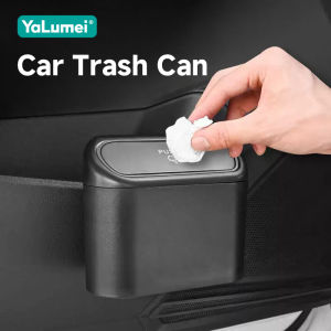 Universal Car Clamshell Trash Bin Hanging Vehicle Garbage Dust Case Storage Box Black Square Pressing Trash Can Accessories