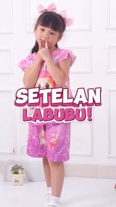 Setelan Baju Anak Perempuan Labubu Pendek / Baju Anak Cewek Imut Usia 3 - 7 Tahun [LUCY]