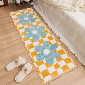 VIKAMA Rustic Checkered Bath Mat Comfortably Soft and Warm Non-Slip Bathroom Mat Bedroom Entrance Rug Bedside Carpet Home Decor