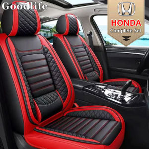 Honda Car Seat Covers SetFull Coverage Leather Ice silk Seat Protector With fixed lumbar support For Civic City JazzAccord CR-V HRV (5-seater luxury Set)