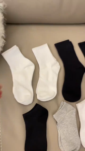 HTF 6 pairs of stockings mid-calf socks ankle socks solid color breathable casual sports socks uni
