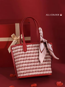 กระเป๋าสี่เหลี่ยมลายใบไม้ฤดูใบไม้ร่วงสีแดงขนาดใหญ่ กระเป๋าสะพายไหล่แบบสะพายข้างสำหรับผู้หญิง กระเป๋าใส่ของแบบถือสำหรับเดินทาง วัสดุ PU