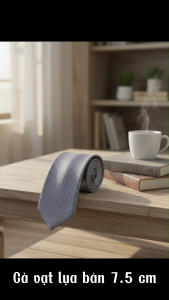 CÀ VẠT LỤA MÀU XÁM – BẢN NGANG 7.5 CM