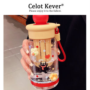 Cute Cartoon Childrens Water Bottle with Straw and Tea Infuser