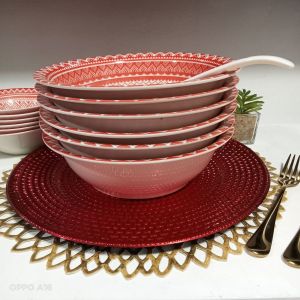 CERAMIC BOHO RED SOUP BOWL / 2-3 SERVING SOUP BOWL SIZE 9" / SINGLE SERVING SOUP BOWL OR SALAD BOWL SIZE 6"