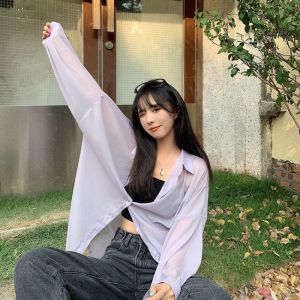 GE Sunscreen Chiffon Shirt Coat Women Thin Summer Design High-end Sweet Long-sleeved Top
