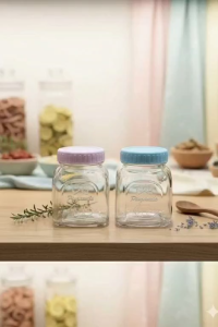 ขวดโหลแก้วฝาสี สำหรับใส่เครื่องปรุง โหลแก้วฝาปิดพลาสติก ขนาด 500 ml. รุ่น 4421