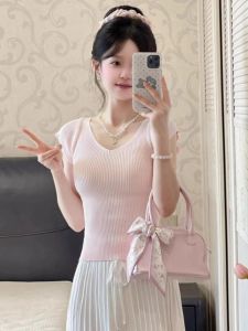 SHUQINGLAI | Elegant Slim Fit V-Neck Knit T-shirt