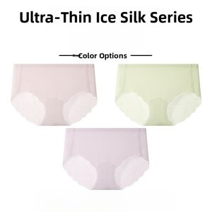 Miiow | MiiOW Ice Silk Womens Underwear Summer Thin Mulberry Silk Antibacterial Crotch Triangle Breathable Briefs Mid Waist Design