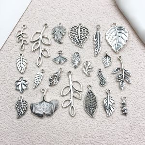 10pcs antique silver leaf Pendant Jewelry Making DIY Keychain Earrings Pendant Various Design Charms for Jewelry Making Bracelets Necklace