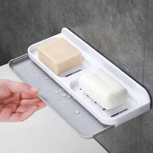 Draining Soap Box Wall-mounted Soap Double-layer Soap Tray Free Punch Soap Bar