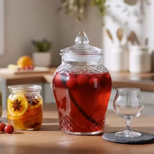 Bình Thủy Tinh Ngâm Rượu 3 Lít Hoa Văn Kim Cương Cao Cấp - Hũ Ngâm Sâm Hoa Quả Dáng Chum KC3L