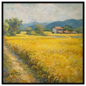 Tranh phong cảnh làng quê phong cảnh quê hương cánh đồng lúa chín vàng tranh treo tường tranh dán tường in canvas. CGI-481