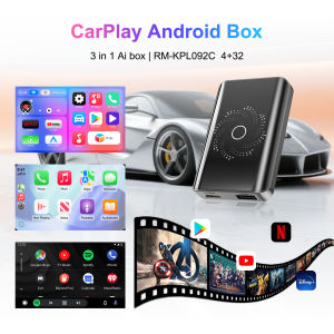 3in1 CarPlay Ai Box Android 14 Ai Box Wireless CarPlay Android Auto Ai Box Quad Core with Play Store Support Box Ambient Light