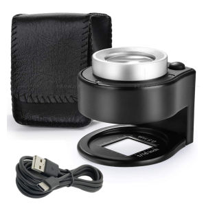 Handheld 60x Magnifying Glass Professional Identification Tool with Purple Light Lamp for Jewelry Antique Inspection Smoking Alcohol