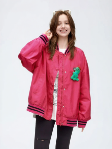 URLAZH | Whitening Vintage Shaped Casual Elaborate Pink Baseball Jacket