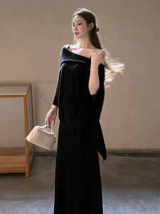 PEIZIXUAN | French Audrey Style Black Off-Shoulder Dress