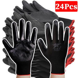 24/12 คู่ ถุงมือยาง / ถุงมือช่างเคลือบไนไตรล์พรีเมียม / ถุงมือยางยืดหยุ่นอเนกประสงค์ / ถุงมือป้องกันความปลอดภัยสีดำกันน้ำ