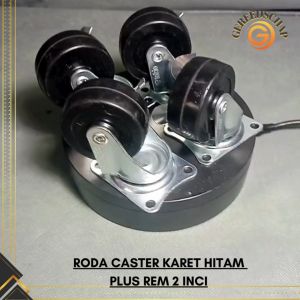4 pcs Roda Caster Karet Hitam Rem 2 Inci Etalase Troli