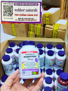 Viên uống Magnesium Bisglycinate 200mg Webber Naturals hỗ trợ sức khỏe cơ xương và thần kinh (Hộp 120 viên)