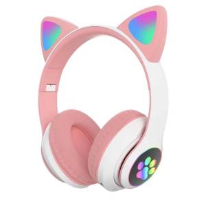 Wireless Headphone Flash Light Cute Cat Bluetooth with Mic Control LED Stereo Music Helmet Phone Bluetooth Headset Gifts