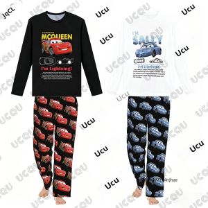 Bộ Đồ Thể Thao 2 Món Dành Cho Trẻ Em Áo Thun Dài Tay In Hình Lightning McQueen & Sally + Quần Pyjama Trang Phục Phù Hợp Thông Thường Dành Cho Trẻ Em Và Người Lớn