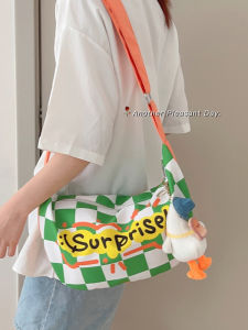 Japanese Style Ins Nylon Canvas Bag Womens 2023 New Arrival Trendy Summer Shoulder Messenger Bag Gingham Work Clothing Dumpling Bag
