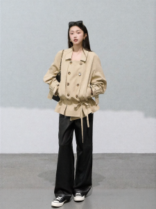 OAKMOO | Áo Khoác Trench Coat Cúc Đôi Dây Nơ Phía Sau Chất Liệu Lyocell Rừng Thu
